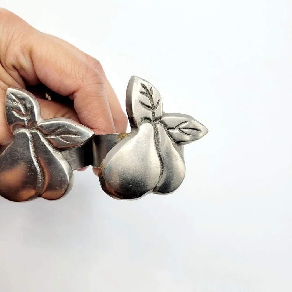 Metal Pear Shaped Napkin Rings Lot of 2 Fruit Silver Colored Food Replacement